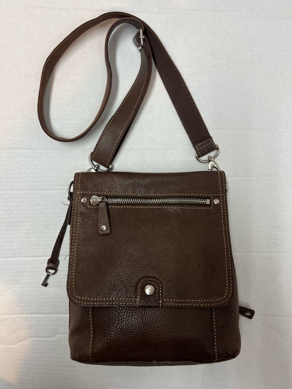 Fossil 1954 Brown Leather Crossbody Flap Messenger Bag 75082 Vintage